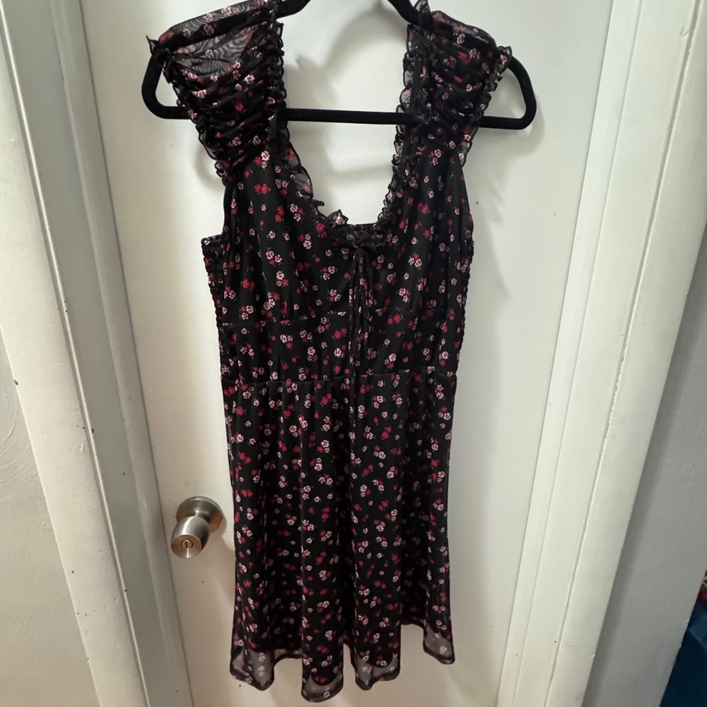 Floral Black and Pink Sleeveless Dress